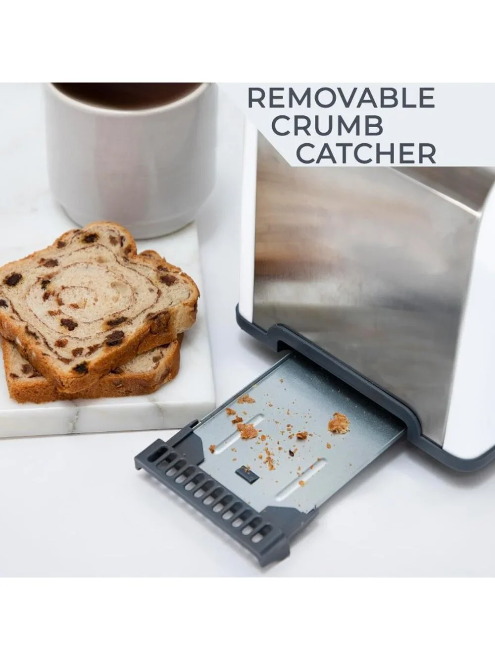 2 Slice White Wide Slot with 5 Browning Levels Stainless Steel Toaster Bagel